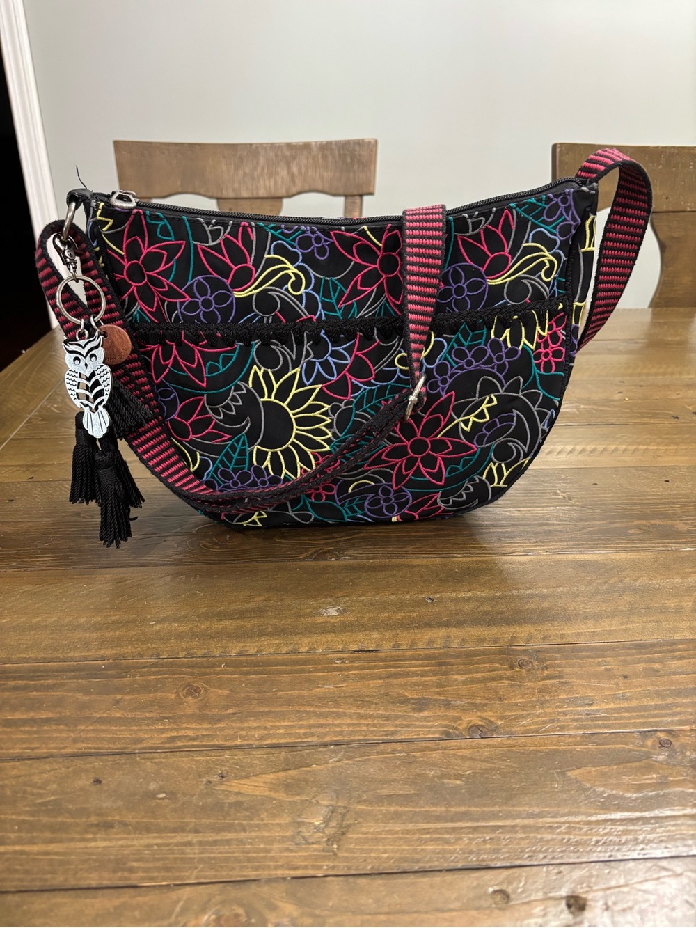 Sakroots Artist Circle Collection Crescent Shoulder Bag in “Neon Zen”